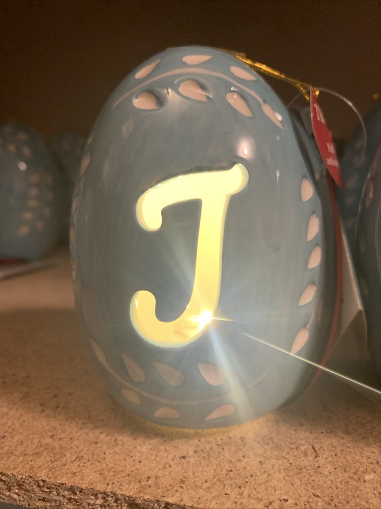 Easter Light Up Monogram Egg Letter "J” Blue Decorative Easter Egg 2.5”x3”x4”