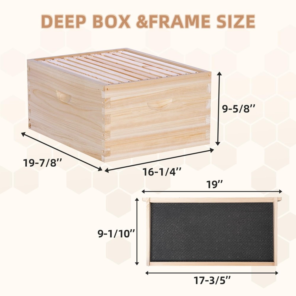 10 Frame Langstroth Beehives,Bee Keeping Starter Kit Includes 1 Deep Box & 1 ...