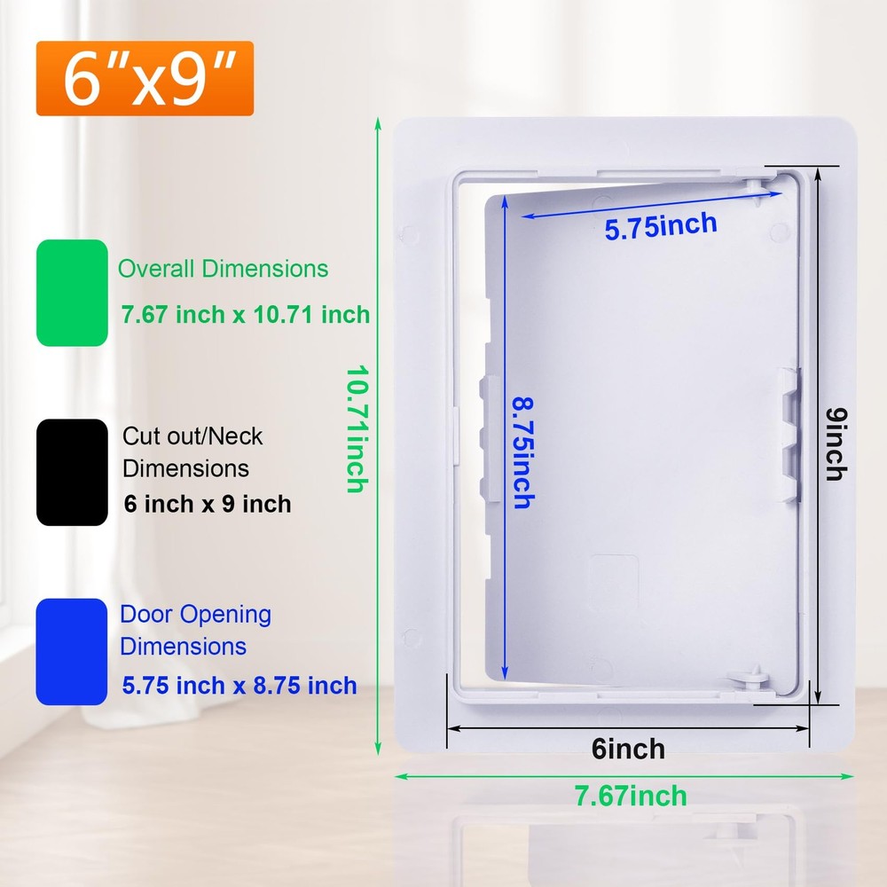 Plastic Access Panel for Drywall 6x9 Inch Removable Hinged Door White