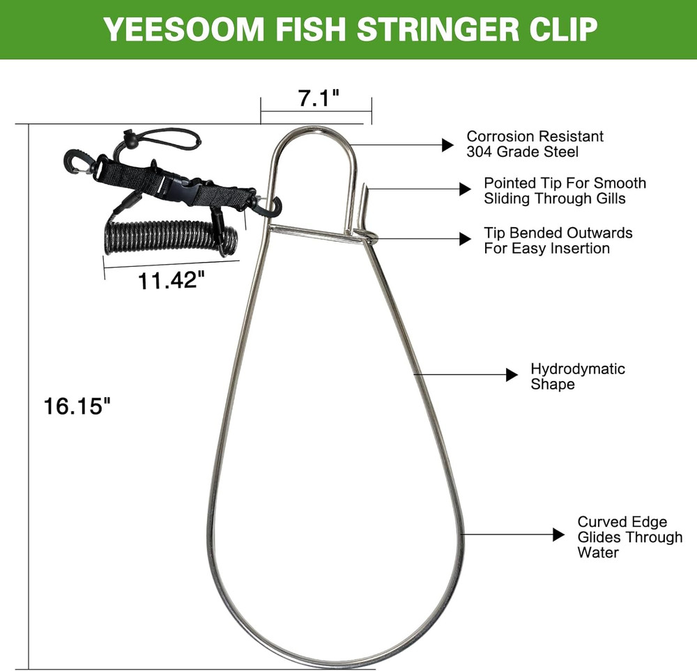 Fish Stringer Clip Large, Fishing Stringer Carry Multiple Large Fish, Quick Rele