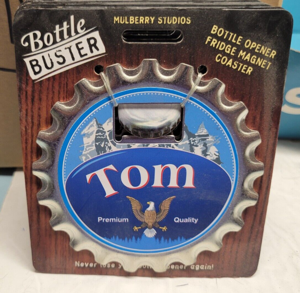 TOM PERSONALIZED MULTI GADGET BOTTLE OPENER MAGNET COASTER NEW - U