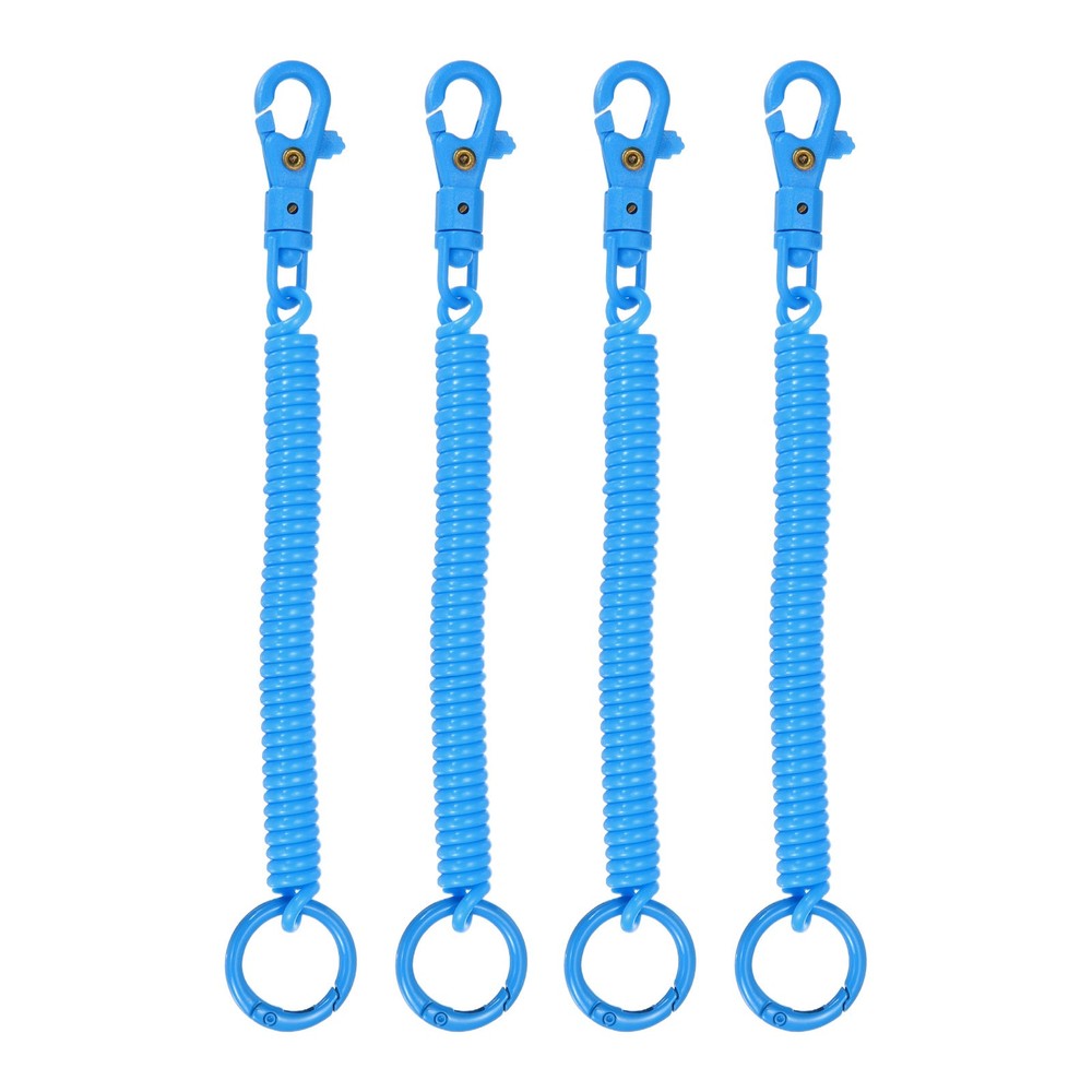 Retractable Coil Keychain W Plastic Double Lobster Clasp, (7", Lake Blue) (4Pcs)