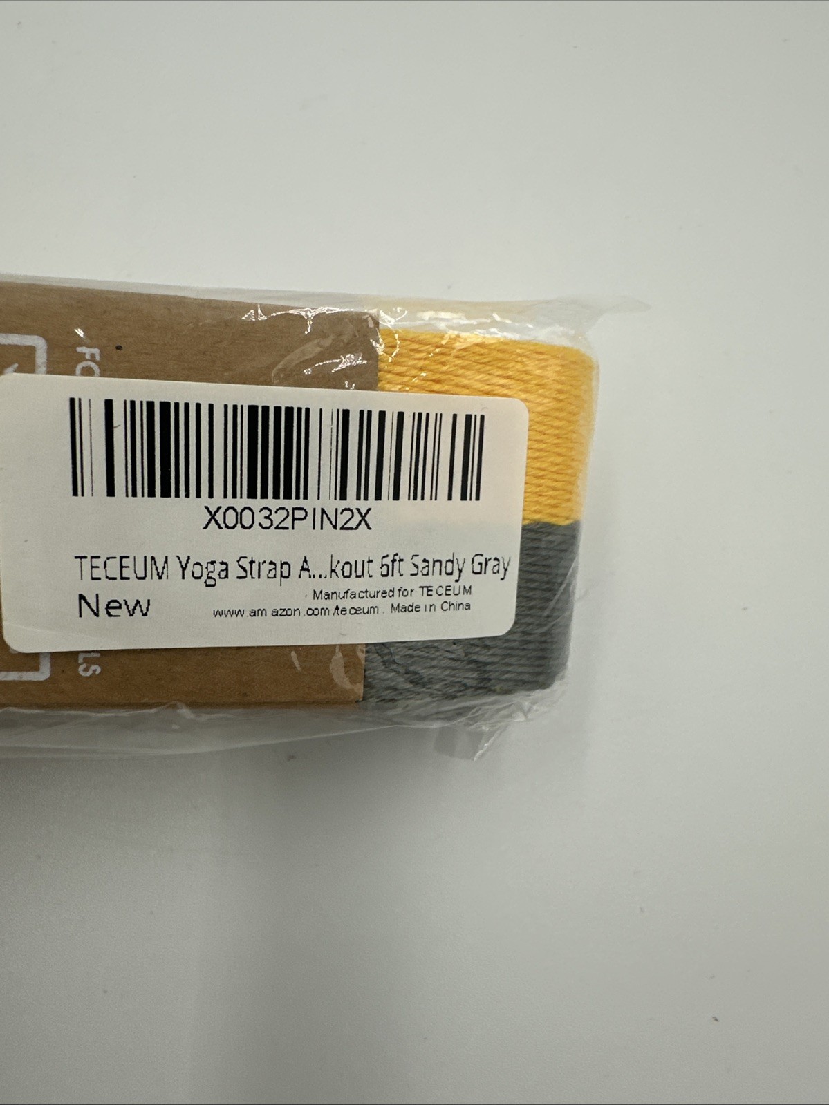 TECEUM Yoga Mat Strap Non Slip Pilates Stretch 1.5” wide 6 Ft Long Yellow Gray