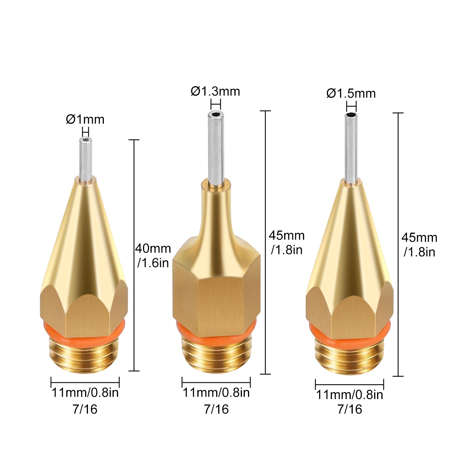 1 1.3 1.5mm Small Hole Hot Melt Glue Gun Nozzle Brass Fine Tip for 11mm Sticks