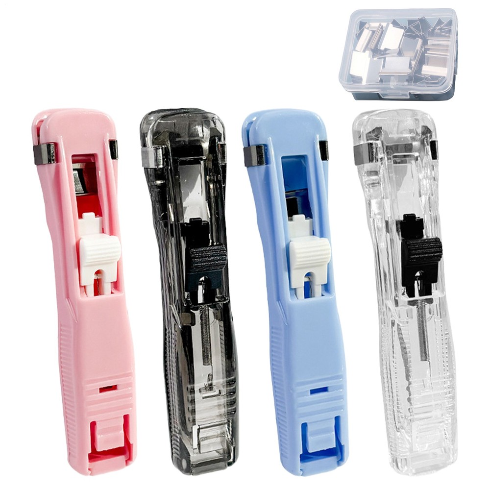 Portable Binder Clip Stapler - Includes 50 Reusable Clips Desktop Push Stapler