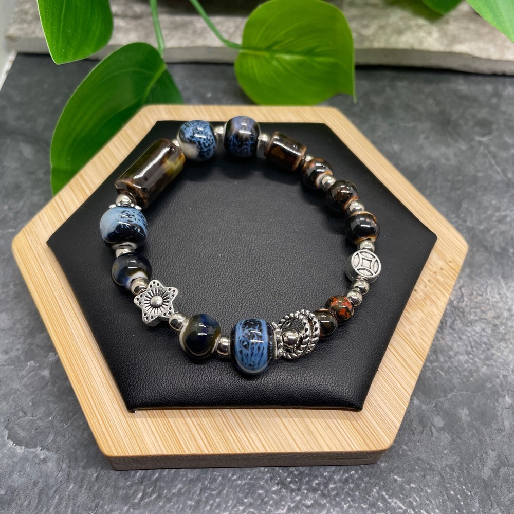 Handmade Ceramic Bead Beaded Stackable 6” Plus Stretch Bracelet New B430