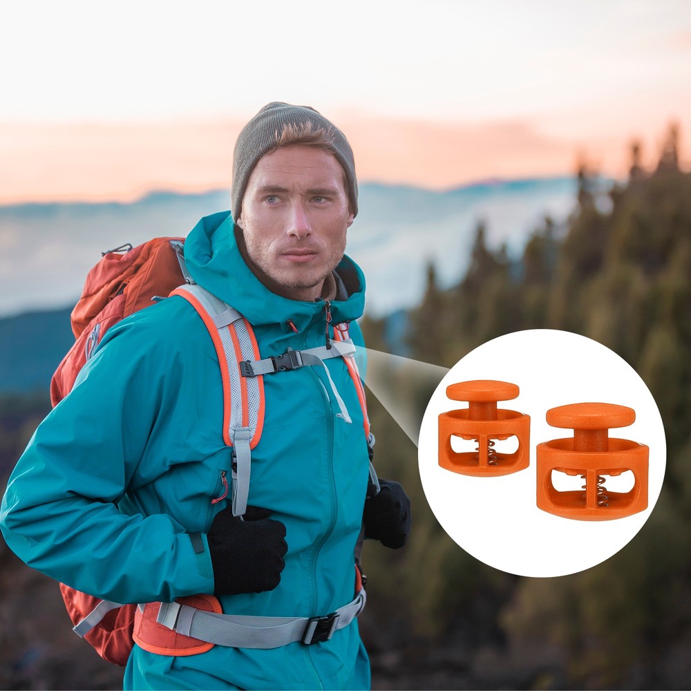 5pcs Cord Lock Double Hole Spring Toggle Stopper for Drawstring, Orange