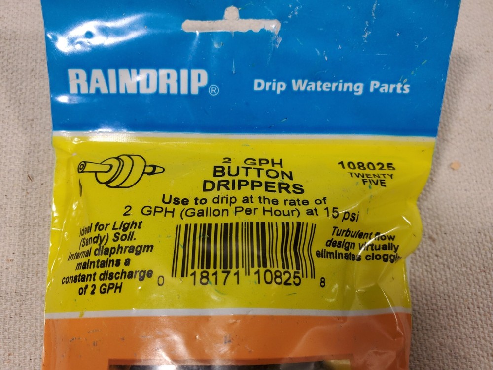 Rain Drip System 108025, 2 GPH Button Inline Drippers - QTY 25