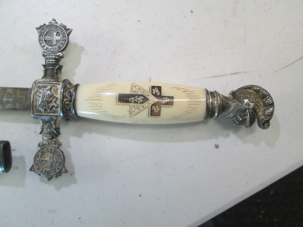 FRATERNAL SWORD & SCABBARD ETCHED BLADE NAMED AND MAKER
