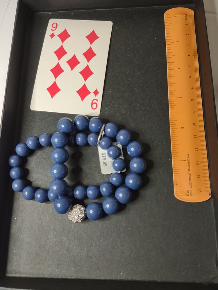 Heavy Two Layer Blue Bead Stretch Bracelet
