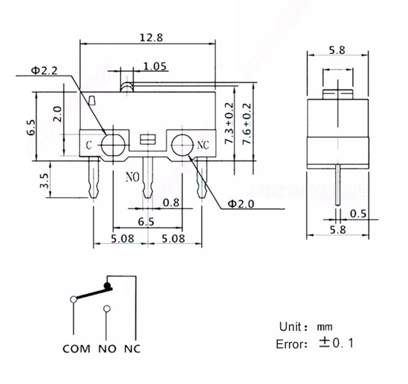 10Pcs Mouse Micro Switch 3P With handle button/Without handle 2A 125V AC