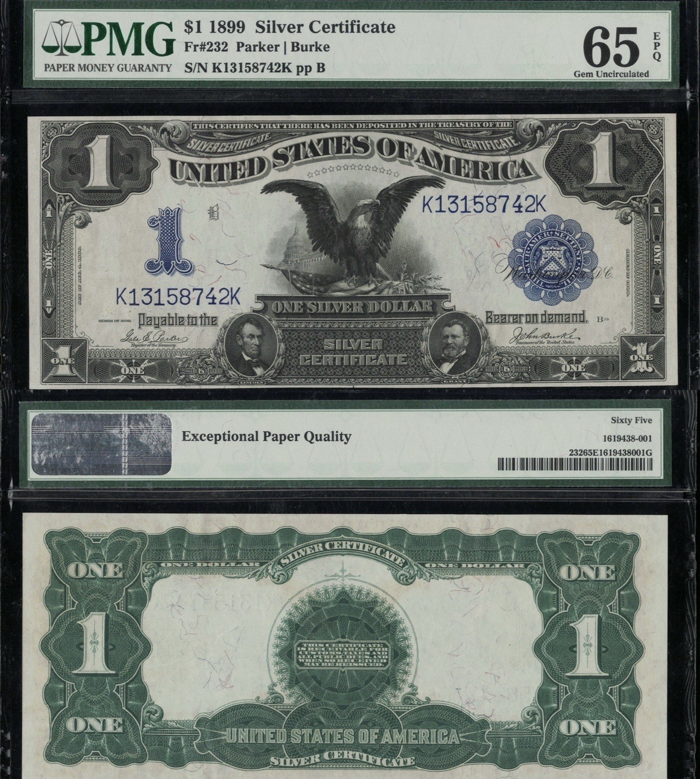 SC 1899 $1 Fr.232 “Black Eagle” Silver Certificate - PMG 65 EPQ GEM Uncirculated