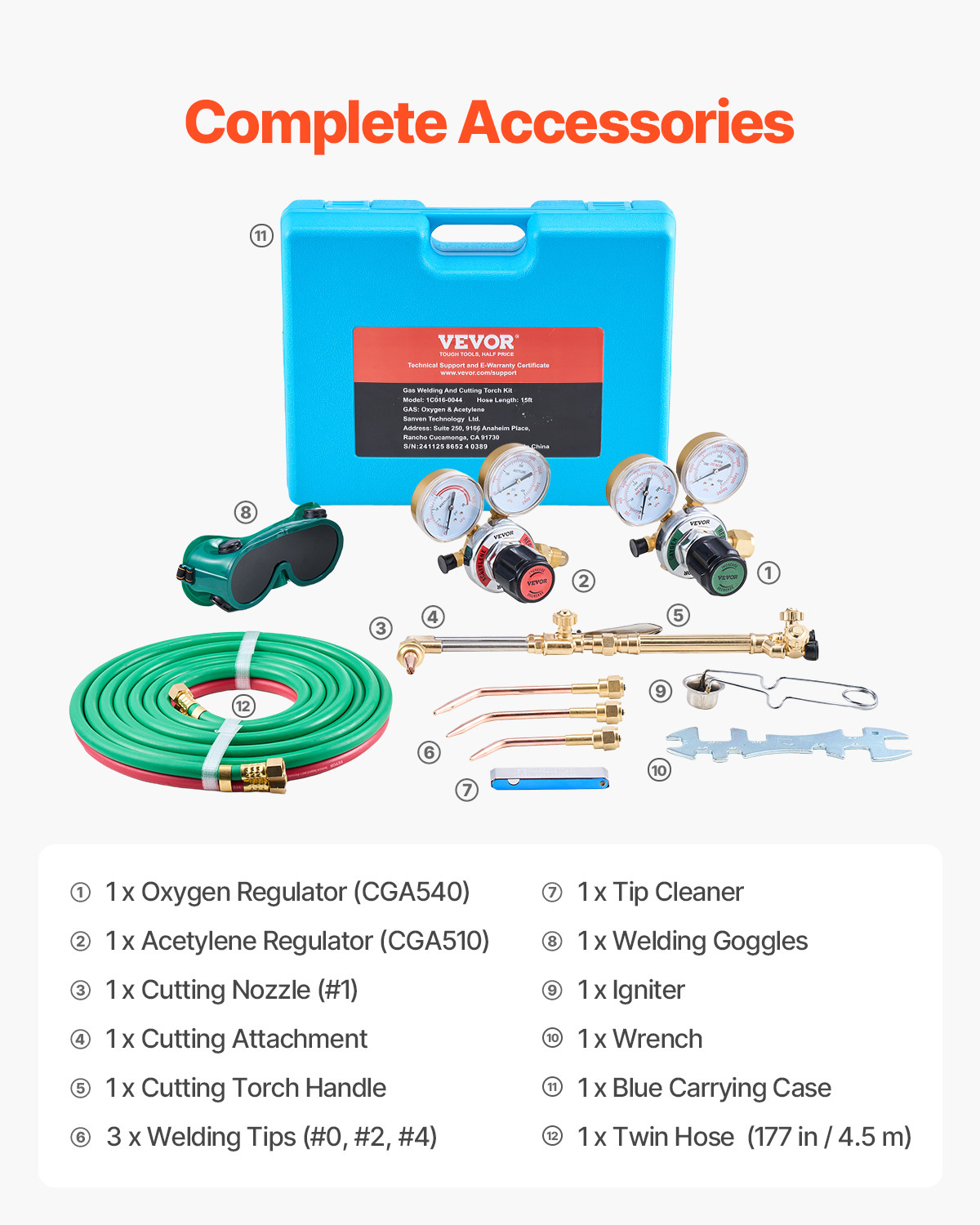VEVOR Oxygen Acetylene Torch Kit 14PCS Gas Welding Cutting & Portable Case Hose