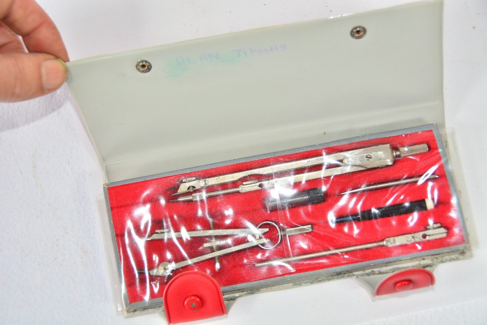 Vintage Drawing Set HELLERMAN Compass Dividers Extension 2 Extra Points