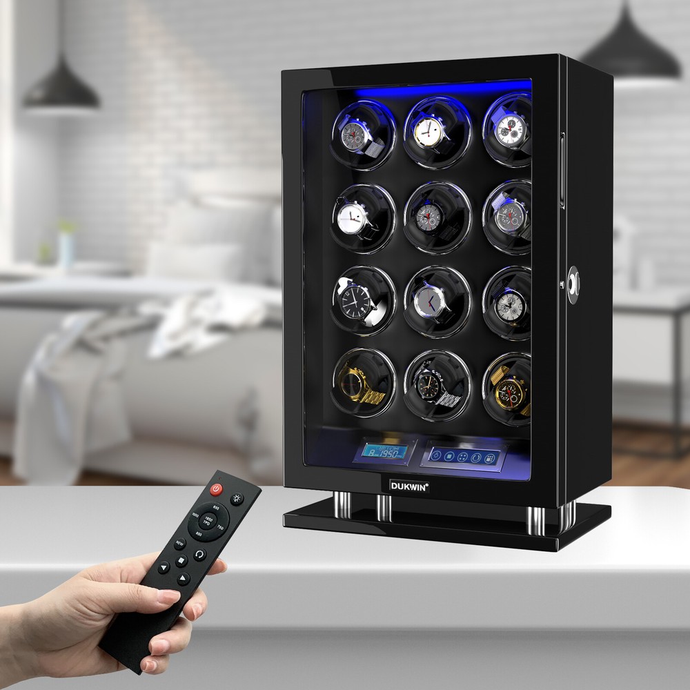 New Automatic 12 Watch Winder LCD Touch Display Storage Case Box Fingerprint LED