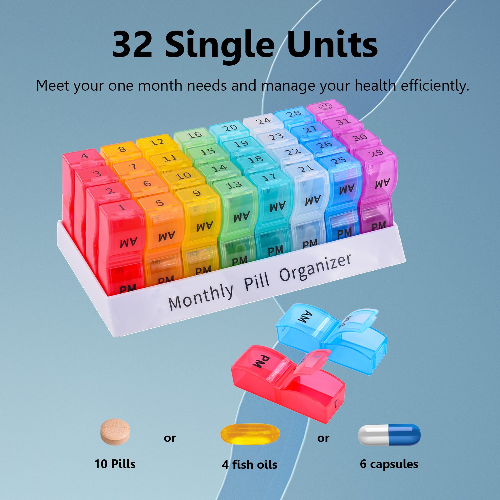 Monthly Pill Organizer 2 Times a Day, 30 Days Pill Box AM PM, 4 Week Pill Cases