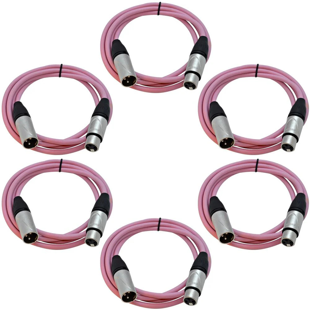6 Pack Pink 6ft XLR Patch Cables