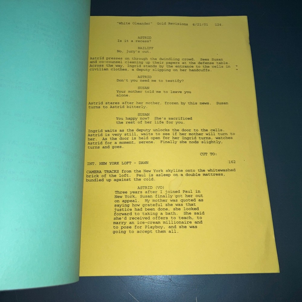 WHITE OLEANDER (4/21/01) Lohman/Pfeiffer/Wright / Kaminsky Rainbow Draft +COA!