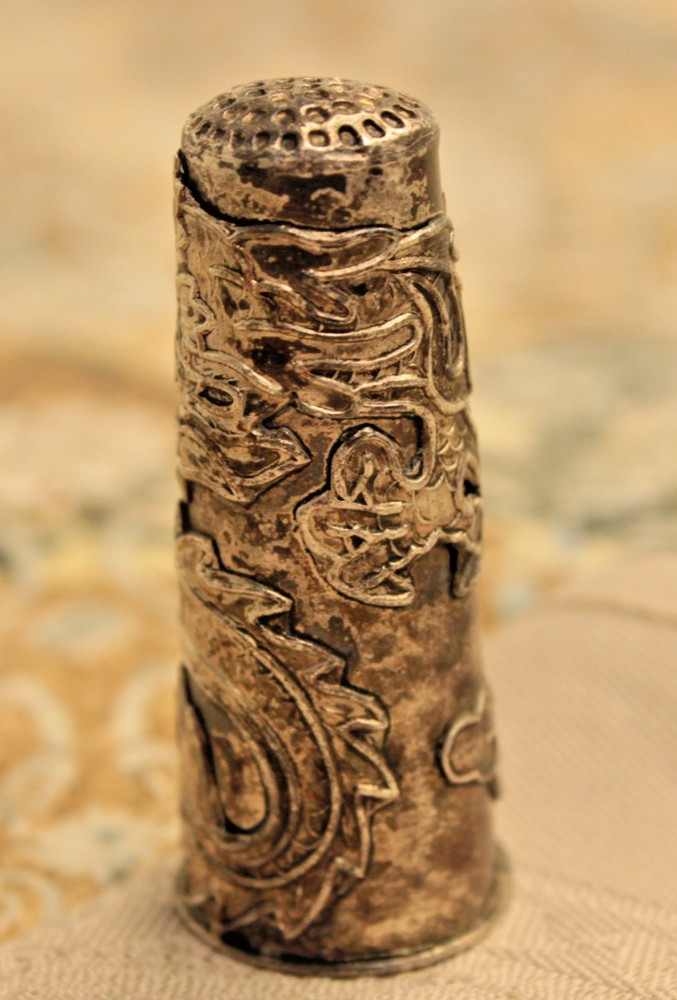 Extra Large Full Finger Eastern Dragon Sterling Silver Thimble Sewing Accessory