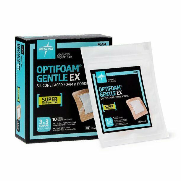 Optifoam Gentle EX Bordered Foam Dressing in Educational Packaging, 3" x 3"