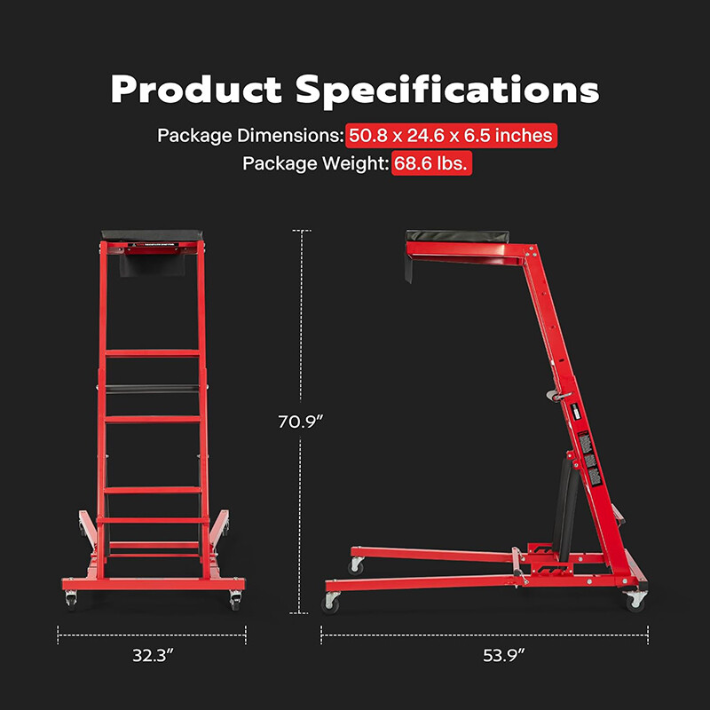 Foldable Topside Automotive Engine Creeper, 400LBS 46" to 71" w/ Leather Cushion
