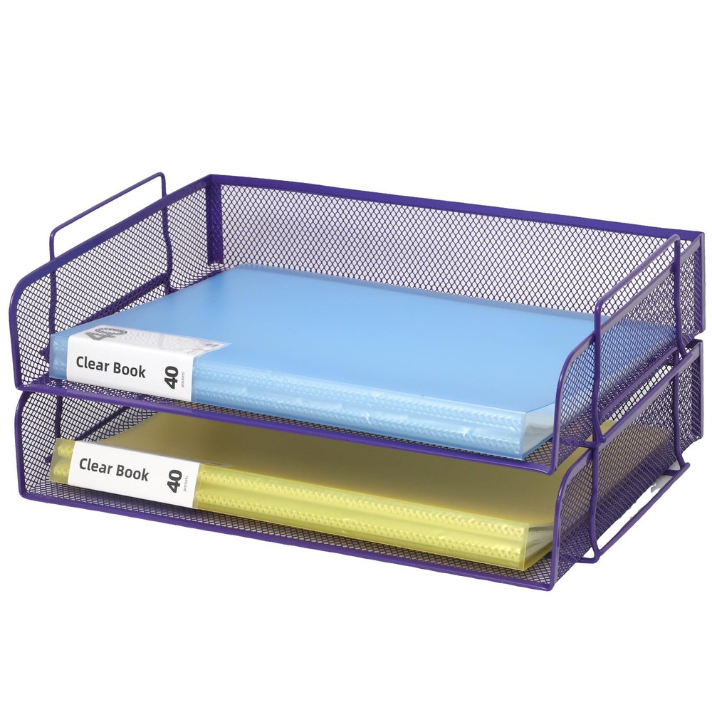 2 Pack Stackable Desk Paper Tray, Metal Mesh Desktop Document Letter File Org...