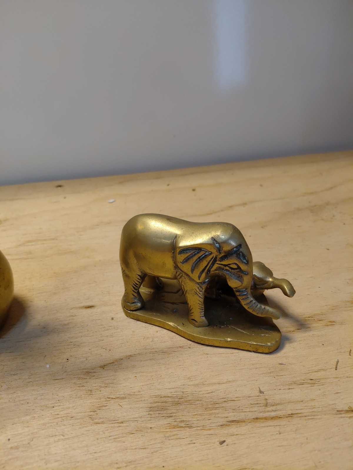 Vintage Lot of 2 Brass Elephants And Baby Figurines Good Luck Figurines
