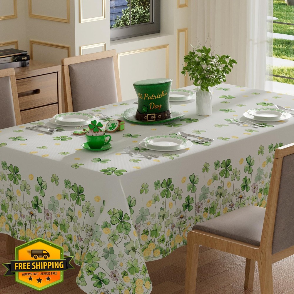 St. Patrick's Day Shamrock Tablecloth Rectangle 52x70 Washable