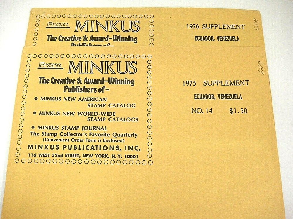Minkus 1975 1976 Ecuador Venezuela Stamp Album Supplements Lot of 2 NOS