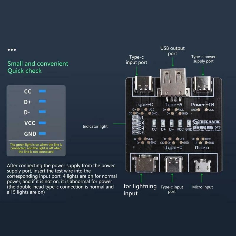 DT3 Data Cable Detection Board USB Cable Tester For iOS Android Type-C iPhone d