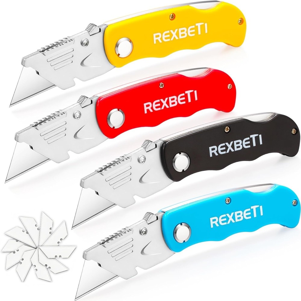 4 Box Cutter Folding Pocket Utility Work Knife Quick-Change Locking 10 Blades