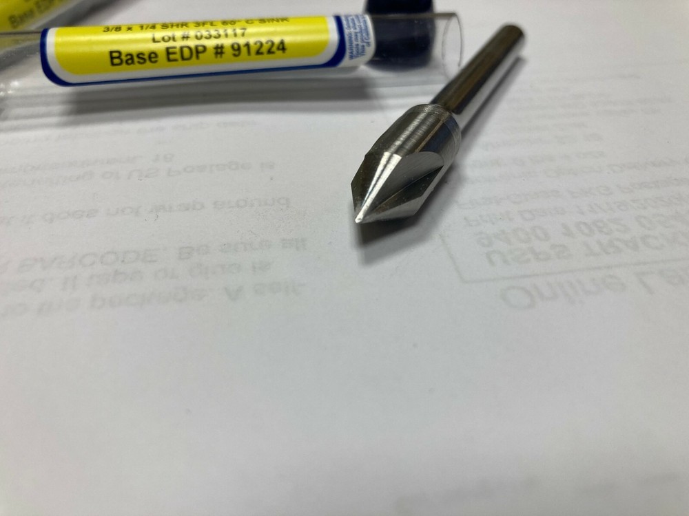 UltraTool 91224, 3/8" x 1/4", 60°, 3-Flute, Solid Carbide Countersink