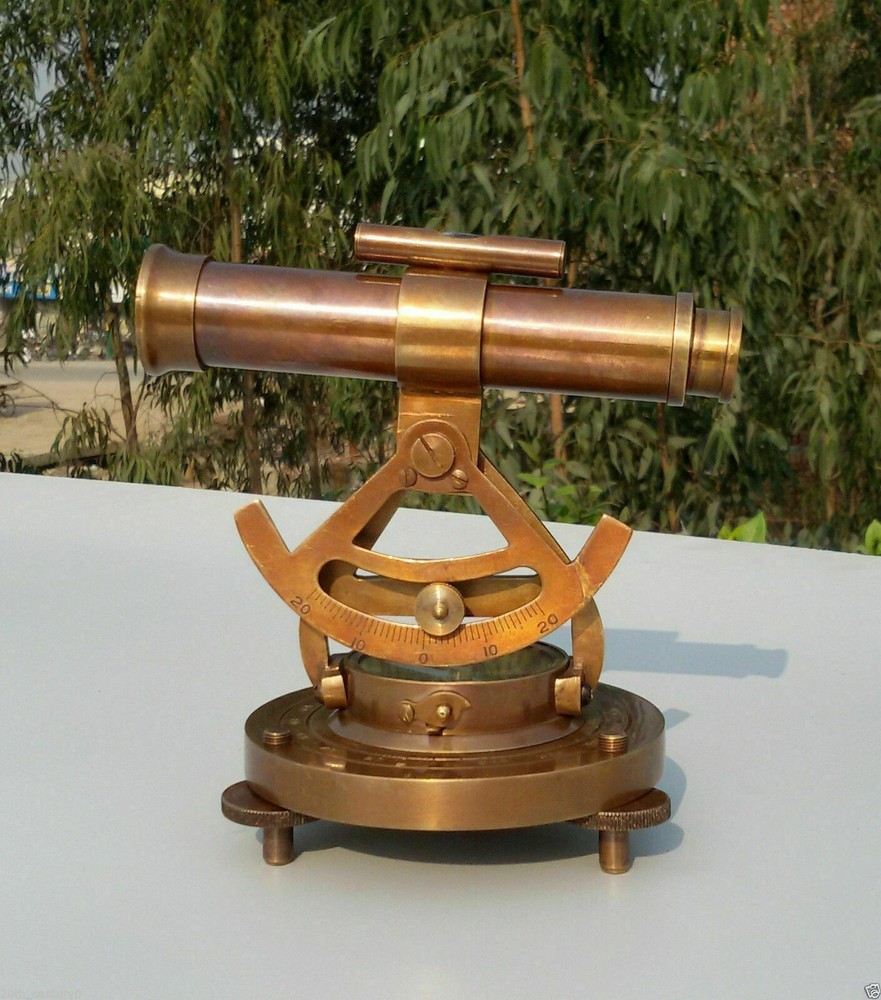 Solid Brass Antique Theodolite Alidade Telescope Compass Instrument Decorative