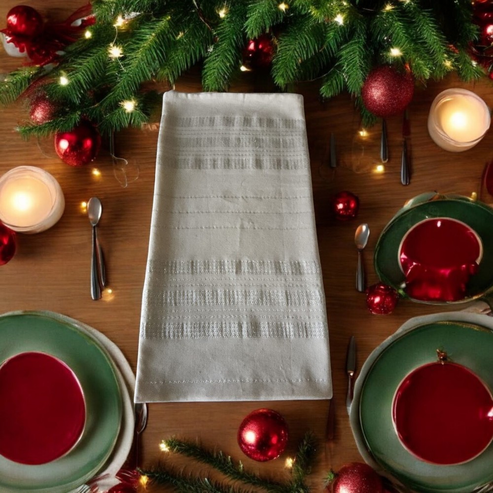 Domain Linen-Look Tablecloth-Beige with Silver Embrodered Threading-Square