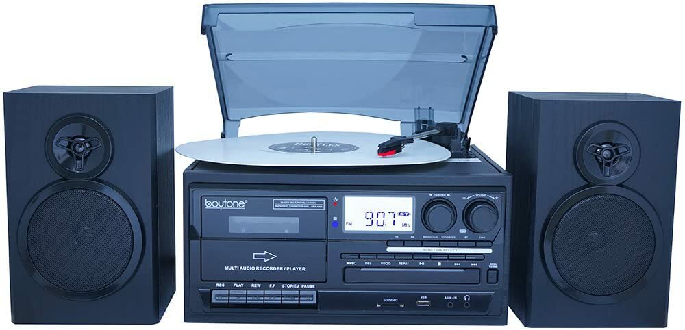 Boytone BT-28SPB Record Turntable System with Bluetooth CD Cassette Black