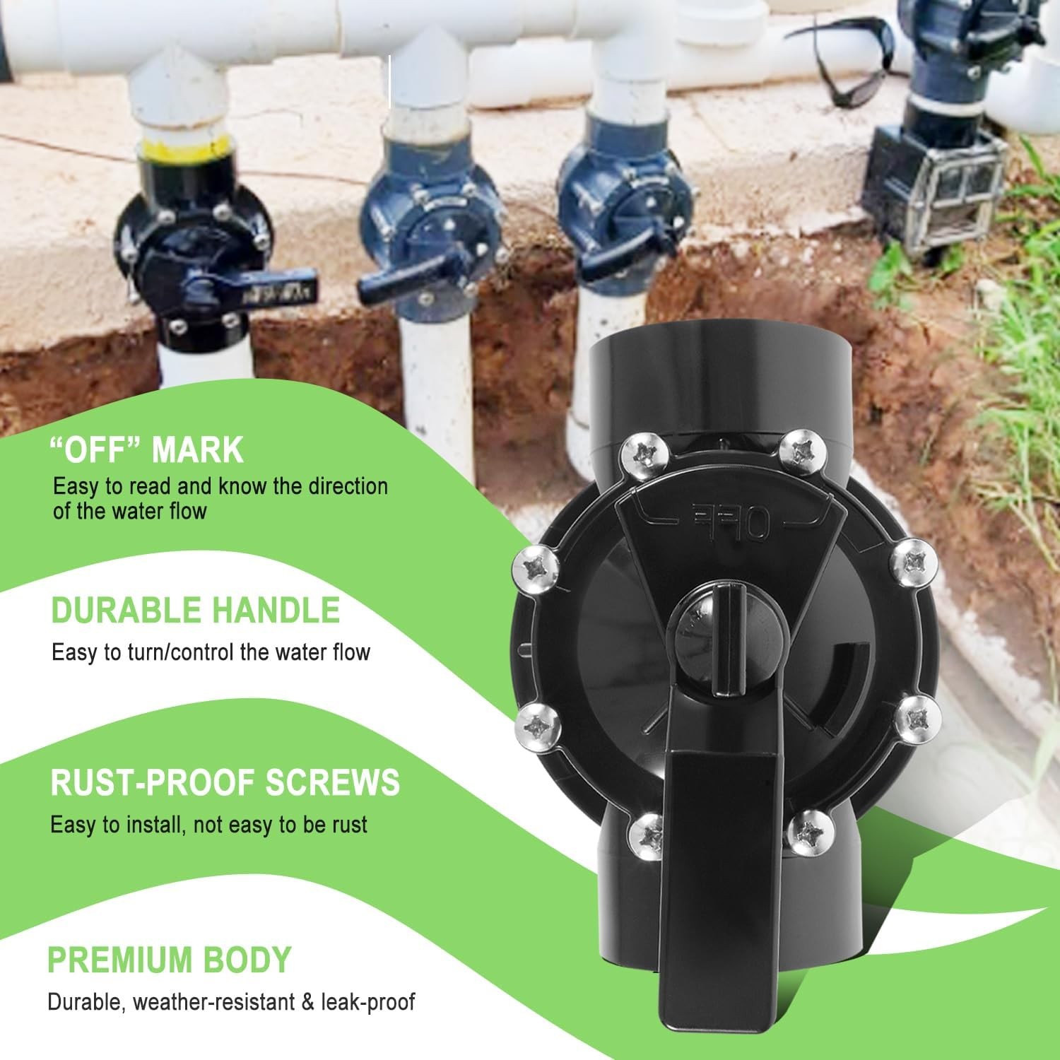 Pool Diverter Valve 2 Way 2 Inch Replacement for Jandy 2 to 2-1/2-Inch, Black