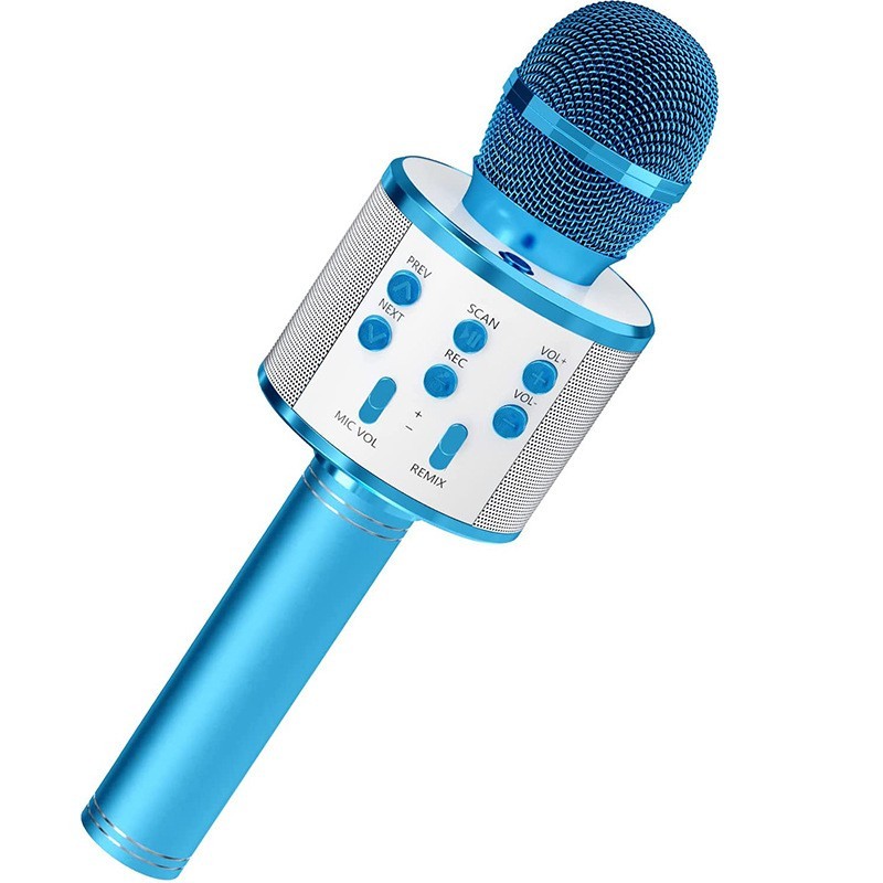 Wireless Bluetooth Karaoke Microphone for Kids, 5-in-1 Portable Handheld Blue