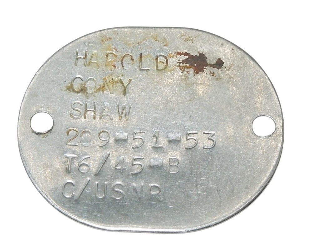 Original WWII US Navy 1945 Dog Tag Harold Shaw CA12