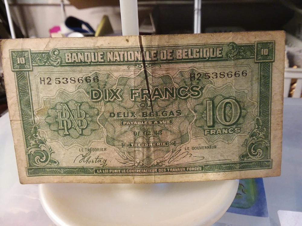 WWII Belgium - 1943 10 Franks Note