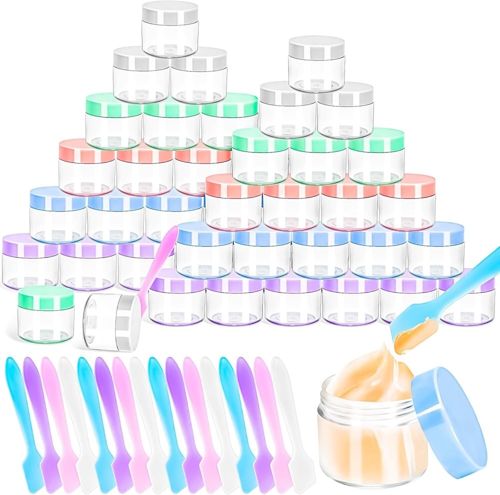 "35 PCS 20G Empty Plastic Containers with Colored Lids Small Makeup Sample "