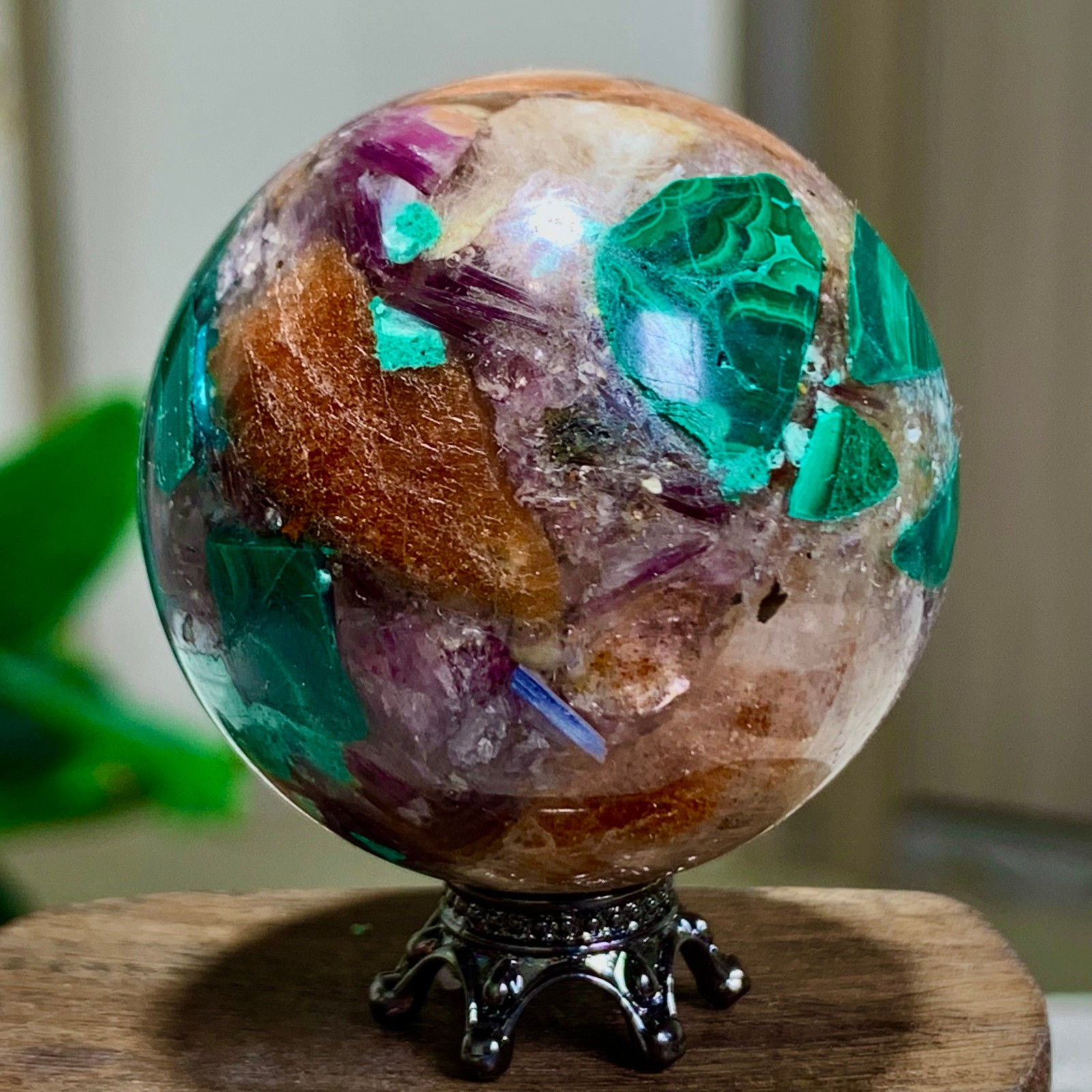 77G Newly discovered rare malachite purple mica symbiotic sphere restoration
