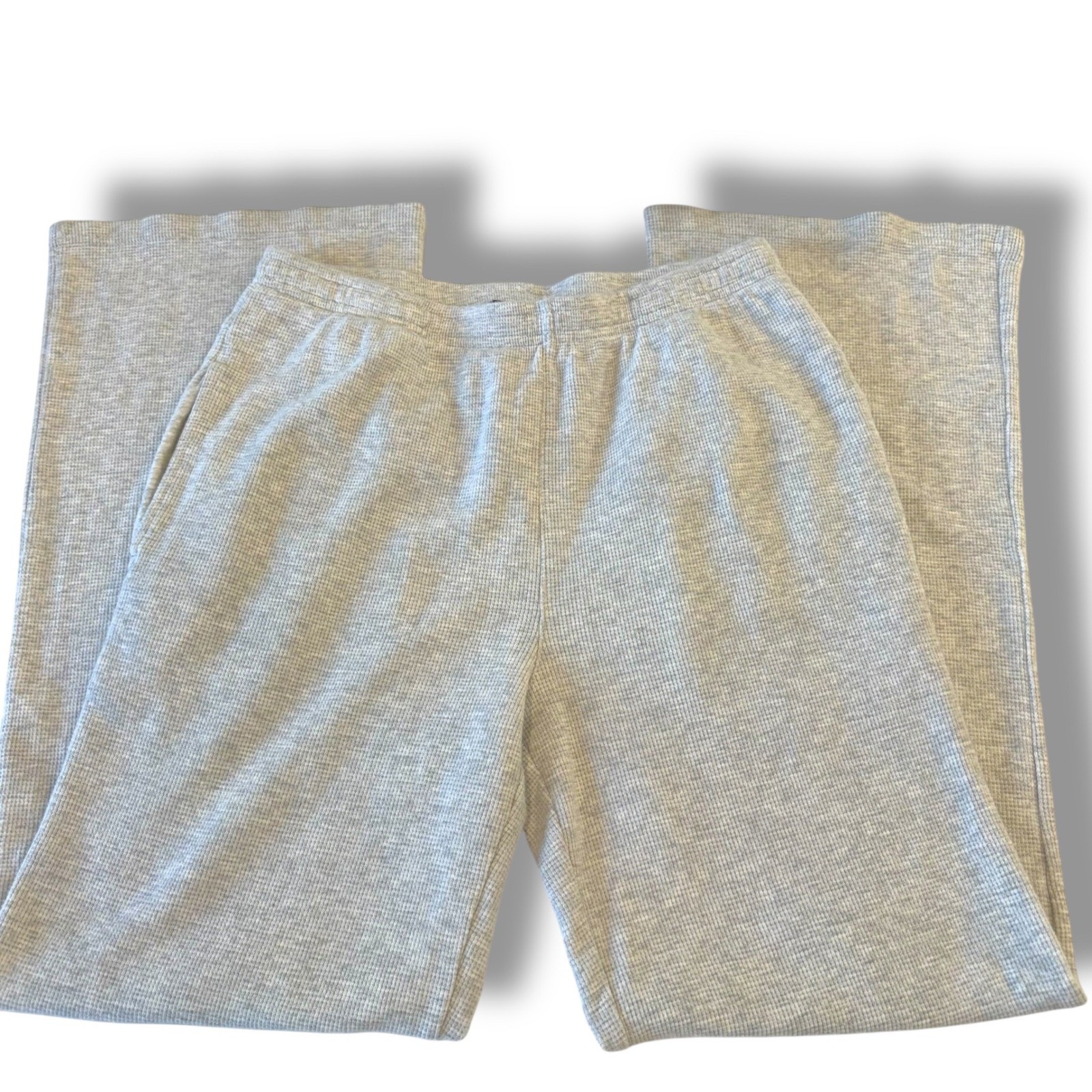 Brandy Melville Womens Light Grey Wide Leg Sweatpants Casual Waffle Knit, OS