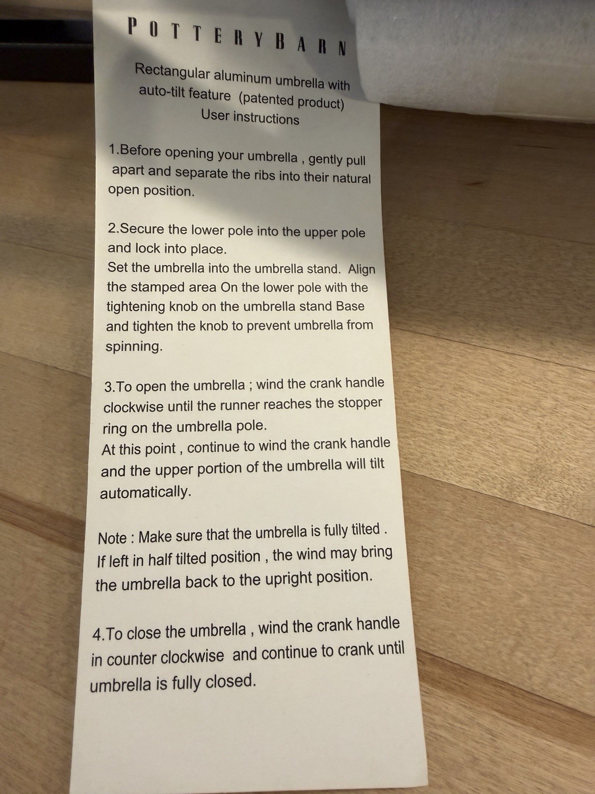 Pottery Barn 10' Rectangular Outdoor Umbrella Rustproof Aluminum Tilt Frame