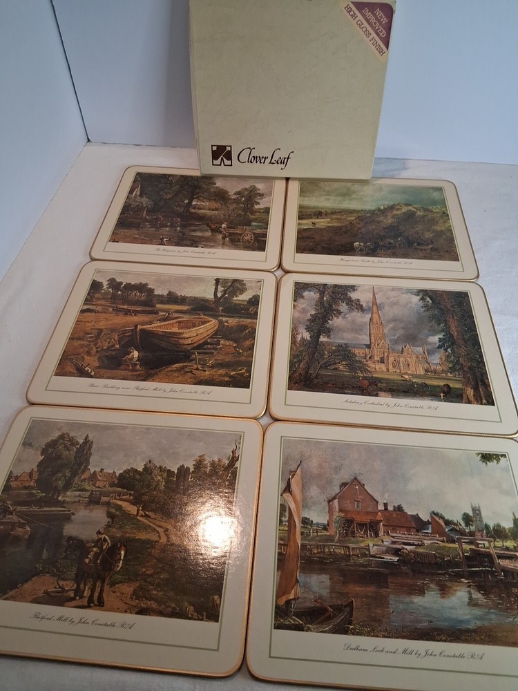 VTG."CLOVER LEAF" CONSTABLE 6 Table MATS & 6 Coasters;England J.Constable Prints