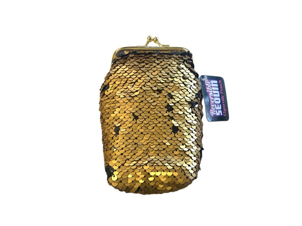 Reversible Sequin Cigarette Pouch with Lighter Pocket Inside
