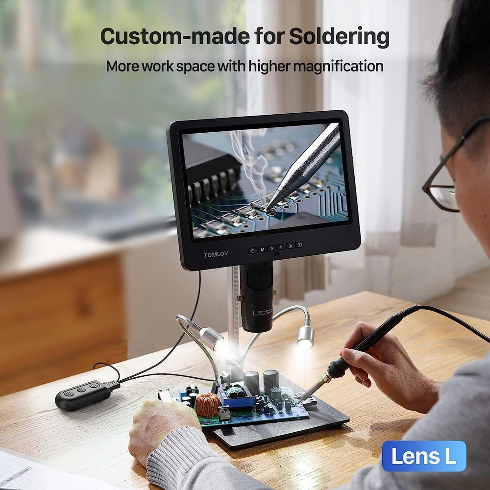 TOMLOV 10\" Digital Soldering Microscope 2000x Coin Microscope Flexibility Stand