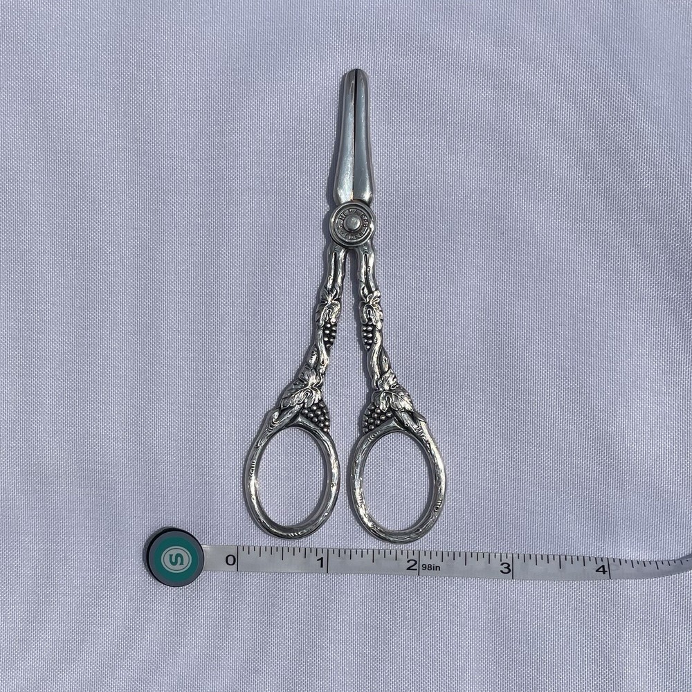 Vintage Mema Sweden Silver Plated Grapevine Small Sewing Scissors
