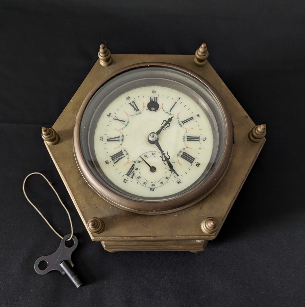 Antique Spring-driven table clock ship's Handpainted Dial 3kg