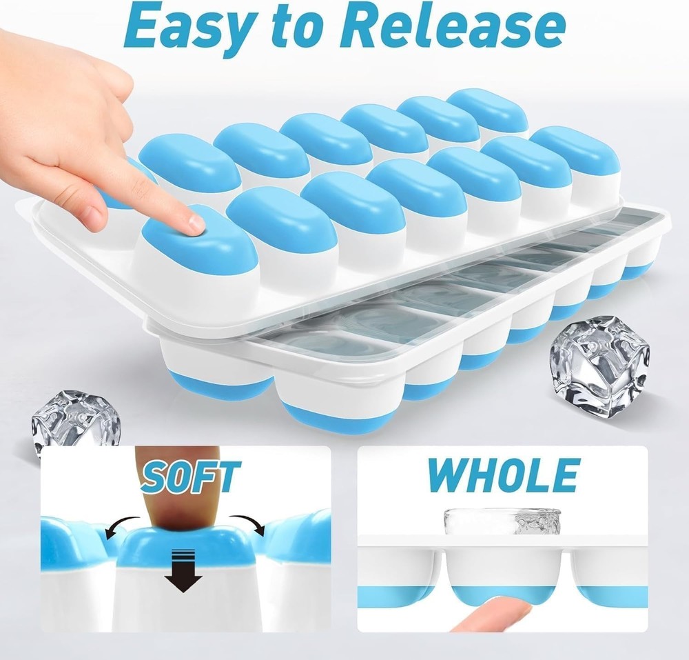 Stackable Ice Cube Trays 2 Pack with Silicone Bottom for Effortless Release