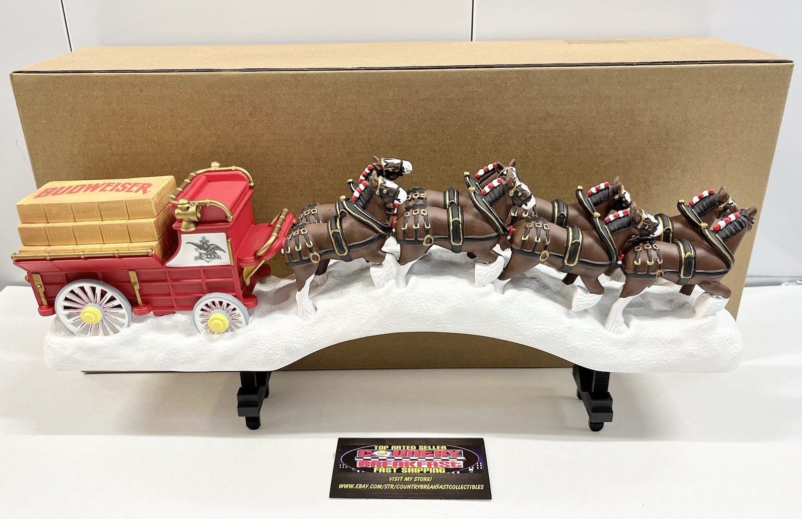 Budweiser Clydesdale Horses Wagon Sleigh Statue Cooler Door Handle BNIB RARE!